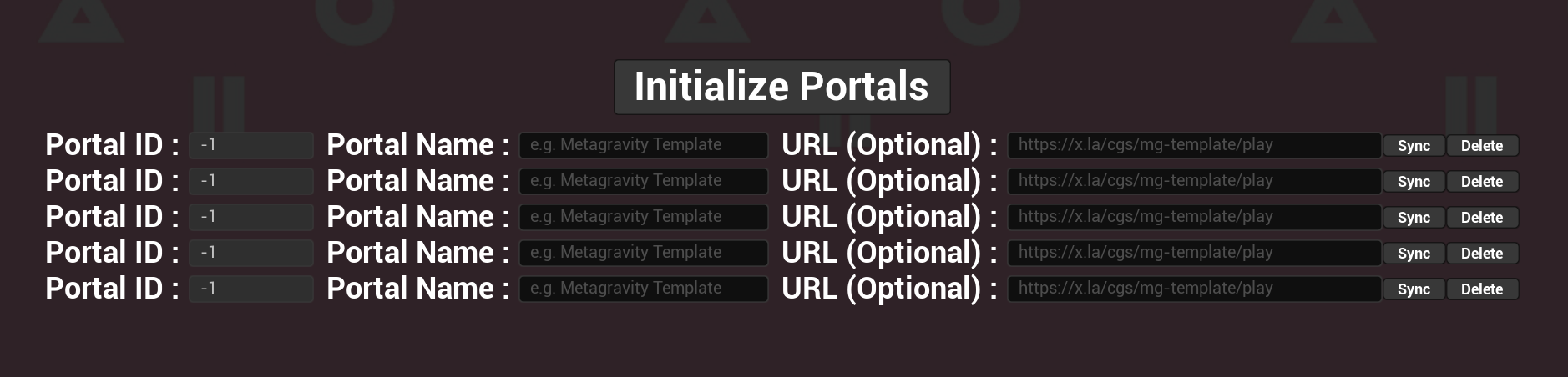 Initialize portals screen